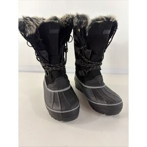 Khombu  Women's Black North Star Boots Size 7M Leather Lace-up Faux Fur PreOwned